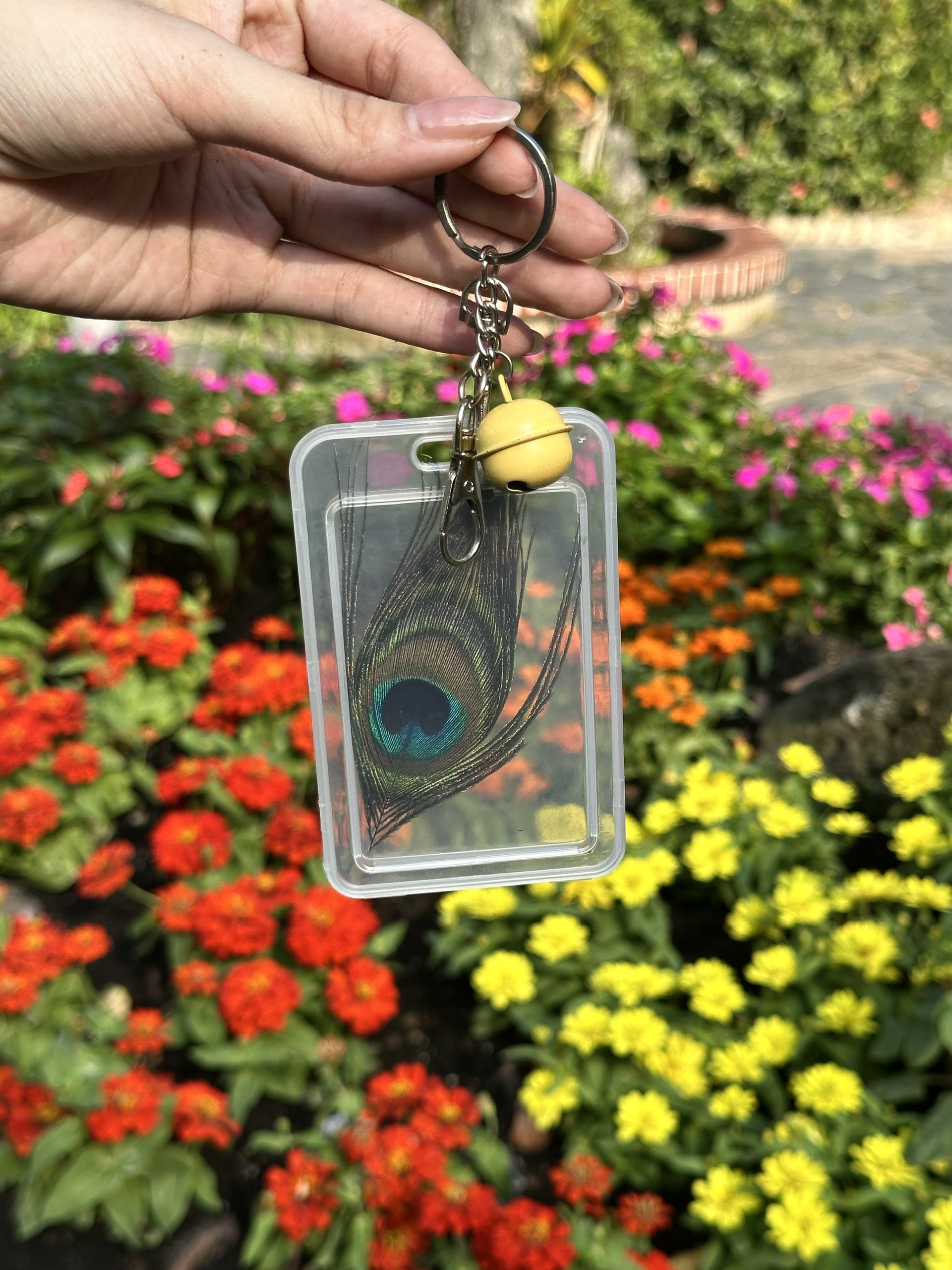 Ảnh chính 🔑 MÓC KHÓA LÔNG CÔNG ÉP THẺ – VẺ ĐẸP TỰ NHIÊN & MAY MẮN